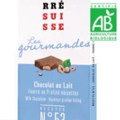 T53 - Chocolat au Lait bio, Fourré au Praliné noisettes