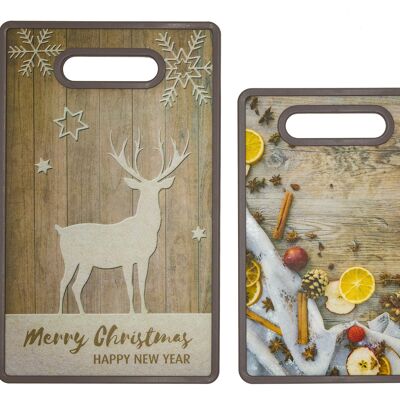 Set of 3 Christmas cutting boards with knife