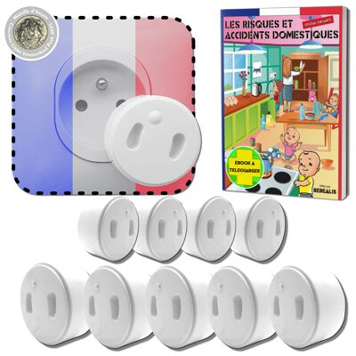 [Pack x10] Steckdosenabdeckungen für Babys - Abnehmbar ohne Schlüssel oder Klebstoff - Silbermedaille Concours Lépine Paris 2021