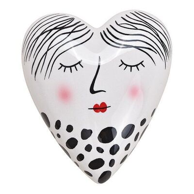 Corazón de mujer de cerámica negro, blanco (An / Al / P) 8x4x10cm