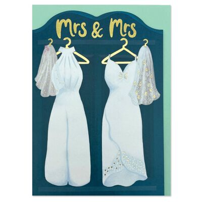 Mrs & Mrs' bridal outfits wedding card