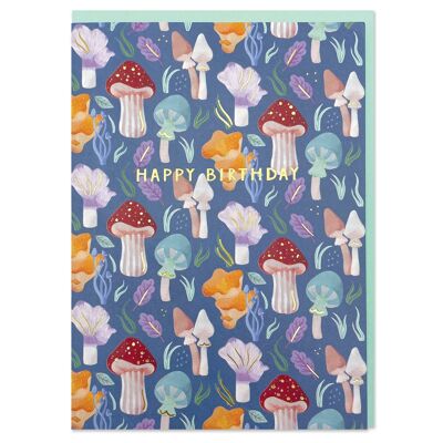 Happy Birthday' - Fungi pattern card