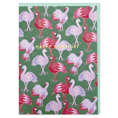 Happy Birthday' - Karte mit Flamingo-Muster