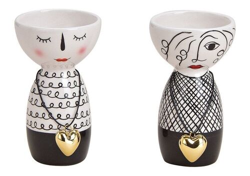 Vase Frau mit Herz Anhänger aus Keramik Schwarz, weiß 2-fach, (B/H/T) 6x11x6cm