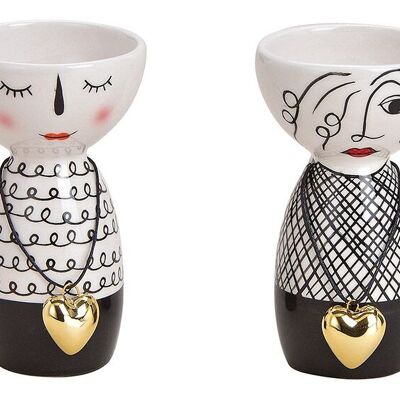 Vaso donna con ciondolo cuore in ceramica nero, bianco 2 volte, (L / A / P) 6x11x6cm