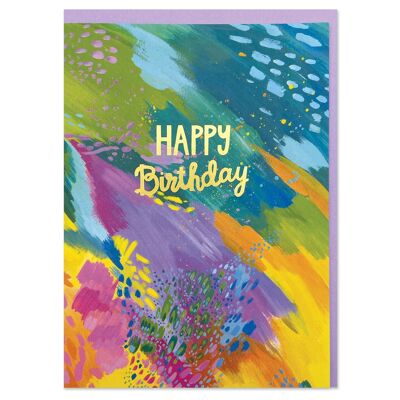 Tarjeta pictórica colorida de feliz cumpleaños