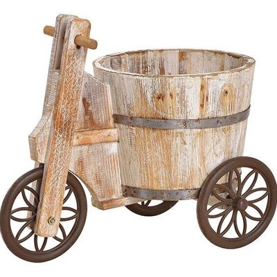 Carro triciclo con barril de madera marrón (An / Al / Pr) 20x24x30cm