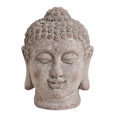 Cabeza de Buda en cerámica gris, 18 x 11 cm.