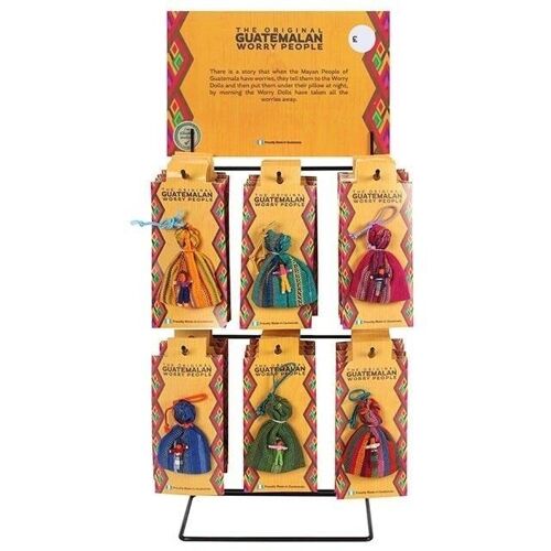 Set of 36 worry dolls on Display Stand