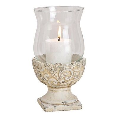 Lantern on clay base with flower pattern made of glass white (W / H / D) 13x23x13cm