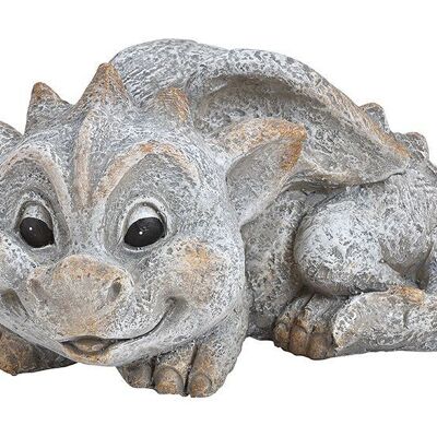 Lying dragon stone look made of poly gray (W / H / D) 26x15x17cm