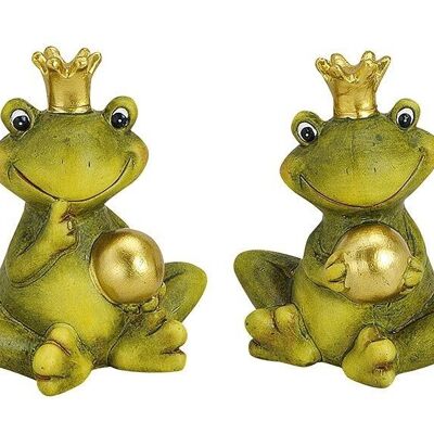 Prince grenouille avec une boule en céramique dorée, 2 assorties, 9 cm
