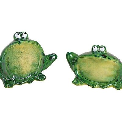 Rana lucida in ceramica verde 2 volte, (L / A / P) 14x11x9cm