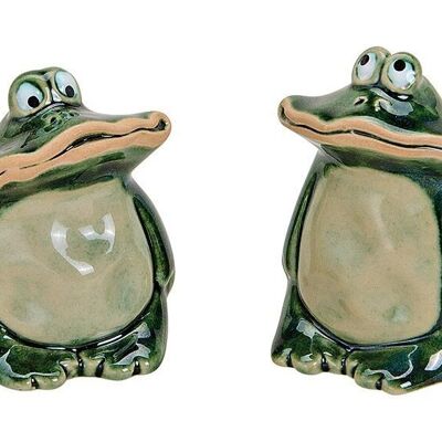 Ceramic frog, green, 2-fold (W / H / D) 4x6x4cm