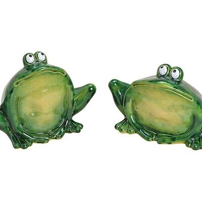 Shiny frog made of ceramic green 2-fold, (W / H / D) 20x12x14cm