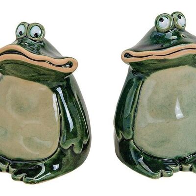 Ceramic frog, green 2-fold (W / H / D) 7x10x7cm