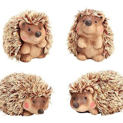 Hedgehog made of clay / artificial fur, assorted, W13 x D10 x H8 cm