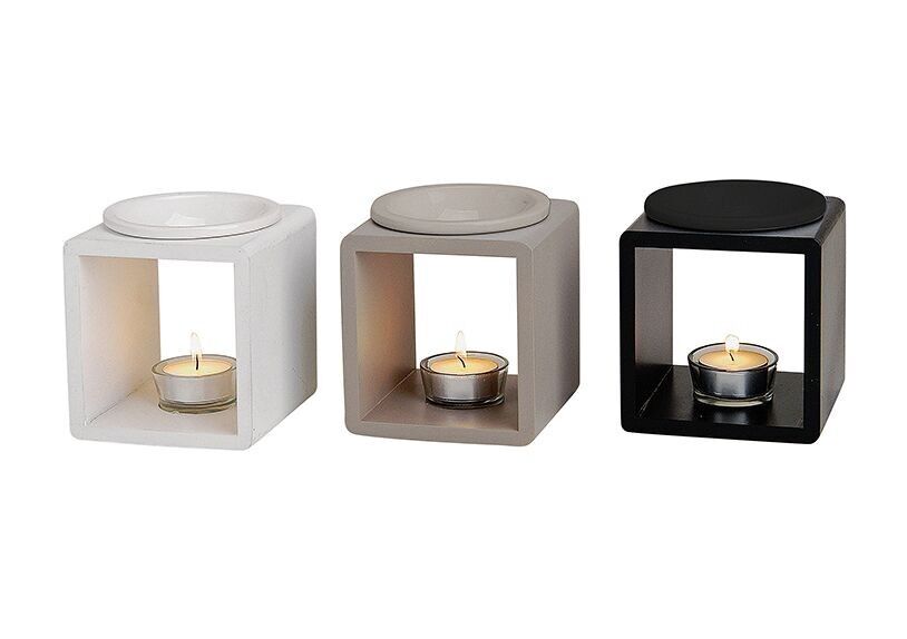 Lámpara de fragancia de madera / cerámica, surtida (An / Al / Pr) 10,5x13x10,5 cm