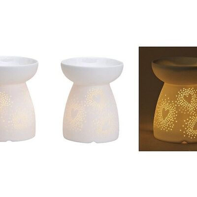 Lampe à parfum étoile / coeur en porcelaine, 2 assorties, 10x12x10cm
