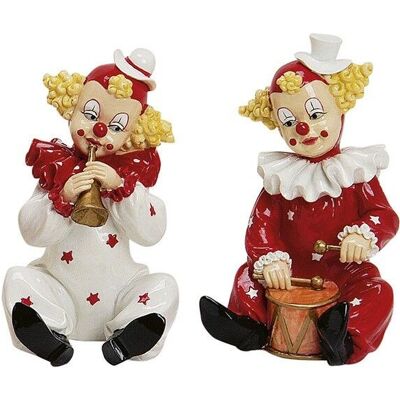 Clown sitting with instrument made of poly, assorted, 16 cm
