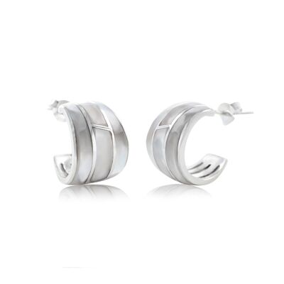 Boucles oreilles nacre blanche argent 925 créoles ethnique - 35mm