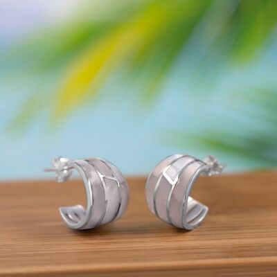 Pendientes de nácar blanco en plata 925, aros étnicos - 35 mm