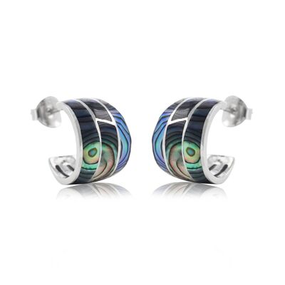 Ethnic mother-of-pearl abalone hoop earrings in 925 silver