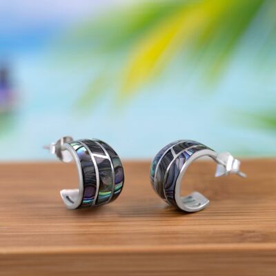 Boucles oreilles nacre abalone argent 925 créoles ethnique - 35mm