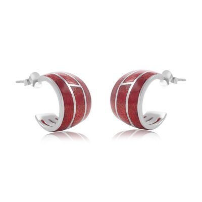 Boucles d'oreille ethnique corail sertie argent 925