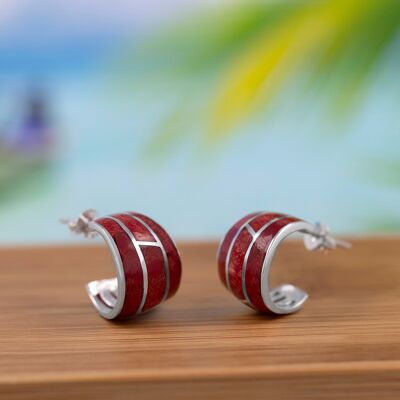 Orecchini in corallo rosso e argento 925 a cerchio etnici - 35mm