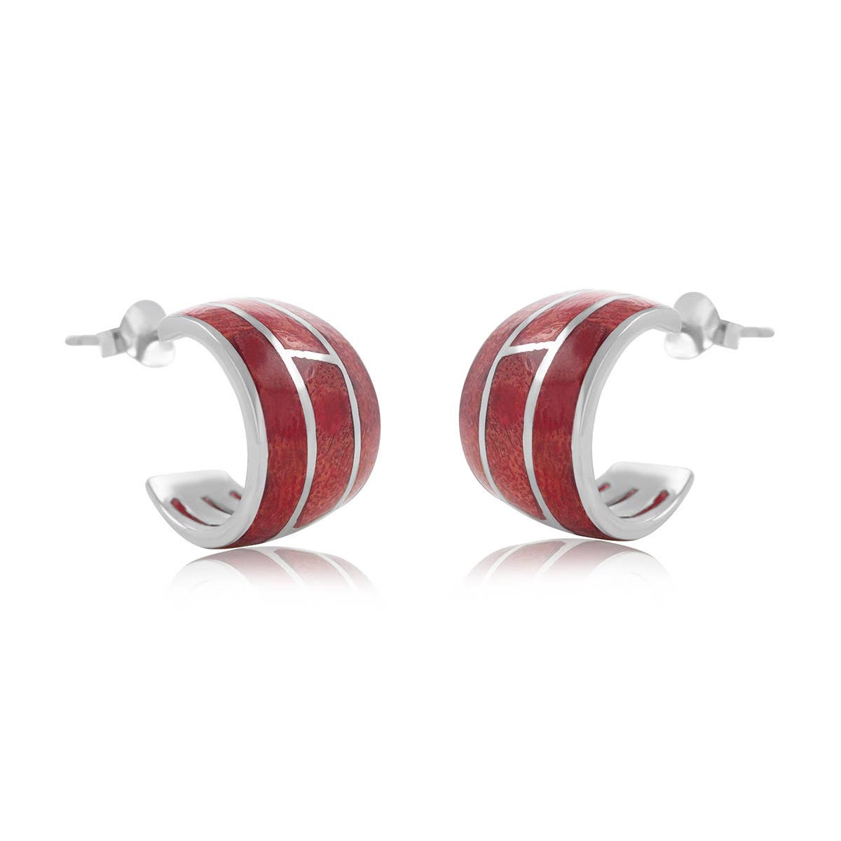 Boucles d'oreille créoles ethniques corail sertie argent 925