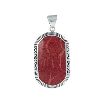 Pendentif ethnique corail sertie argent 925 1