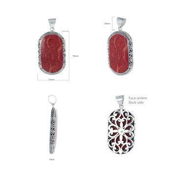 Pendentif ethnique corail sertie argent 925 2