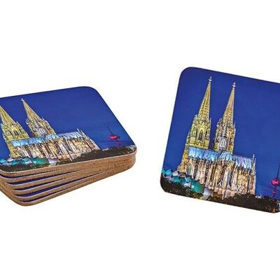 Coaster set Cologne Cathedral made of wood, set of 6, (W / H) 10x10cm