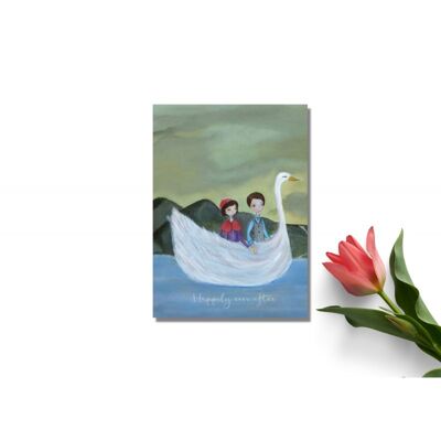 Un viaje al lago de los cisnes - postal de deseos de boda