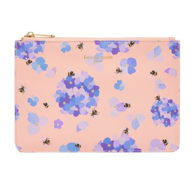 Pouch Bee & Hydrangea aus vegangem Leder