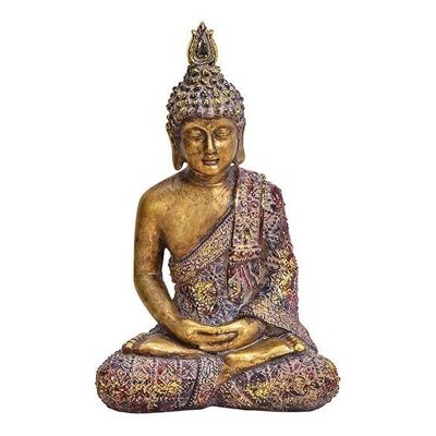 Bouddha en poly coloré, paillettes d'or (L / H / P) 13x20x8cm