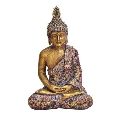Bouddha en poly coloré, paillettes d'or (L / H / P) 13x20x8cm