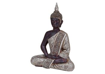 Bouddha assis en argent en poly, 29 cm 1