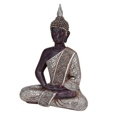 Sitting Buddha in silver made of poly, 29 cm