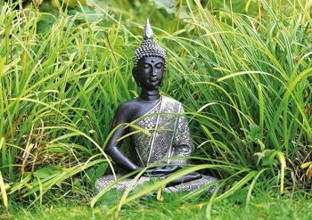 Bouddha assis en argent en poly, 29 cm 3