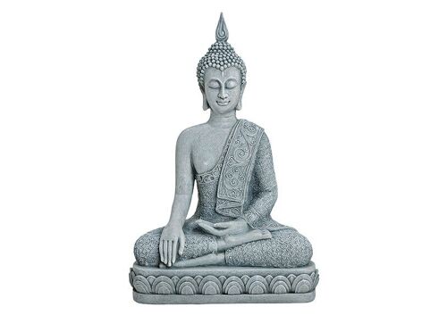 Buddha sitzend auf Sockel in grau aus Poly, 39 cm