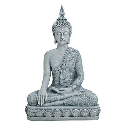 Buddha sitzend auf Sockel in grau aus Poly, 39 cm