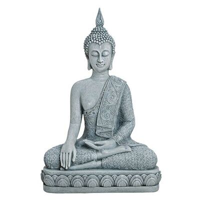 Buda sentado sobre una base gris de poliéster, 39 cm