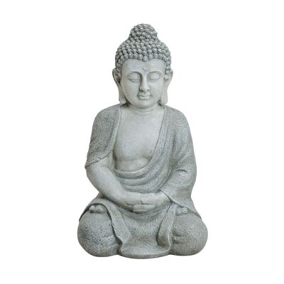 Bouddha assis en gris en poly, 47 cm