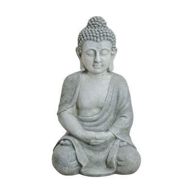 Sitting Buddha in gray made of poly, 47 cm