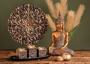 Bouddha en poly brun, or (L / H / P) 23x32x12cm 2