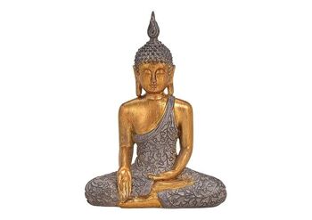 Bouddha en poly marron, or (L / H / P) 14x19x7cm 1