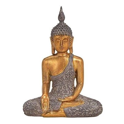 Bouddha en poly marron, or (L / H / P) 14x19x7cm