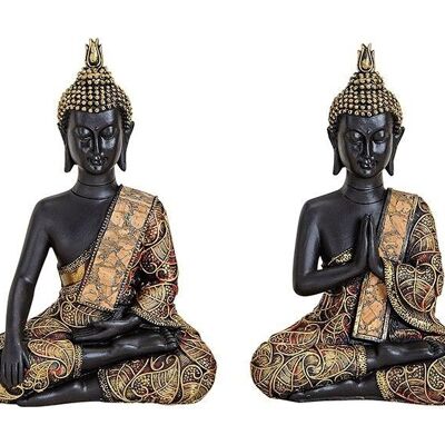 Buddha in nero/oro in poliestere, 2 assortiti, L14 x P7 x H21 cm